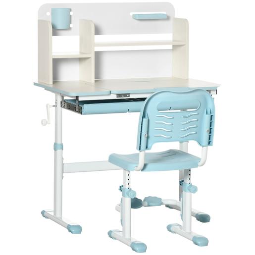 Homcom - Escritorio con estante y silla ajustable Blanco y Azul