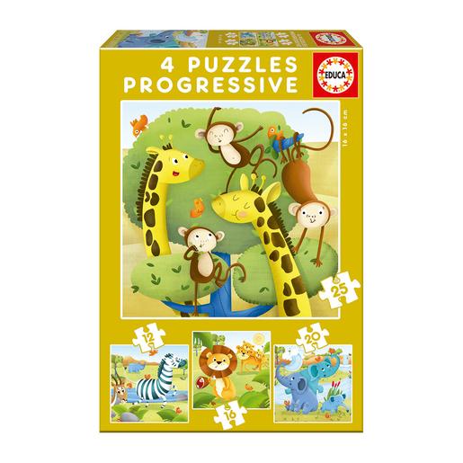 Educa Borrás - Animales Salvajes - Pack 4 Puzzles Progresivos