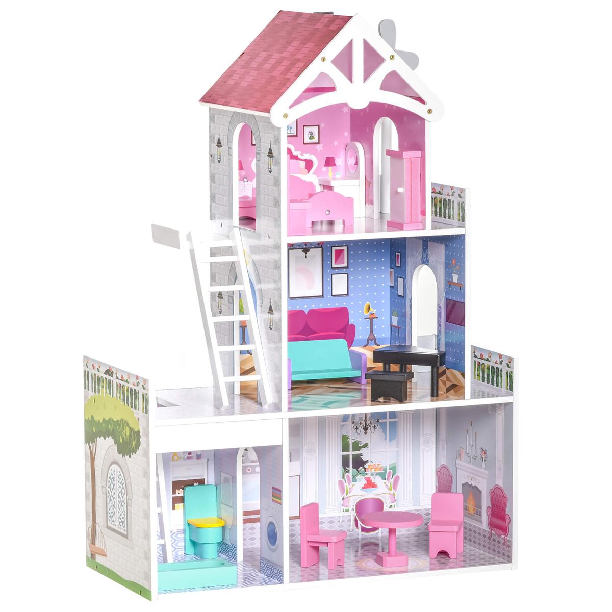 Homcom - Casa de muñecas 3 pisos de madera | Ym Casa De Muñecas | Toys"R"Us  España