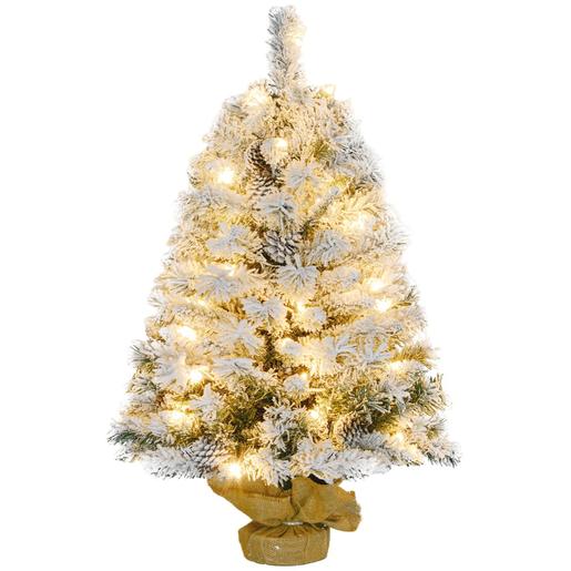 Homcom - Árbol de Navidad nevado 133 ramas con 50 luces y 14 piñas - Ø47x90 cm