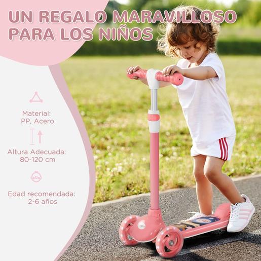 Homcom - Patinete Tri-scooter Rosa com luzes