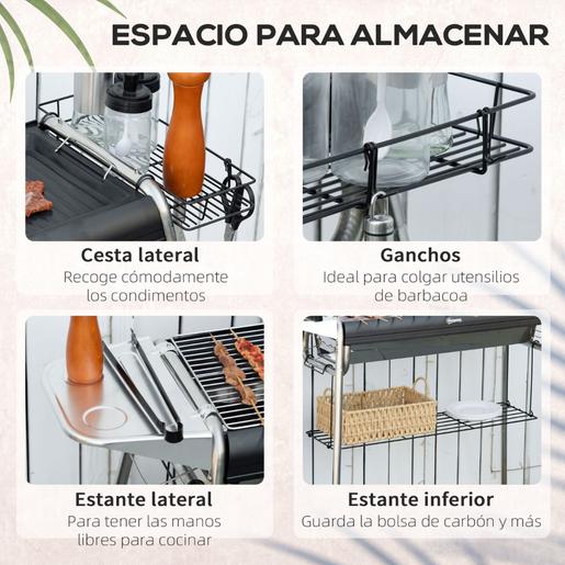 Outsunny - Barbacoa de carbón portatil con parrilla y plancha