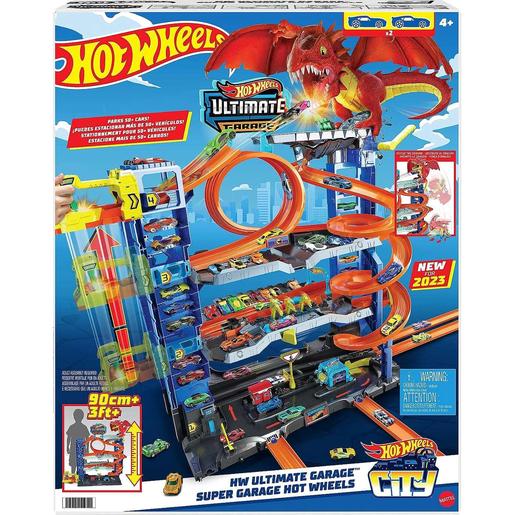 Hot Wheels - Pista de coches de juguete con garaje definitivo y dragón, 4  niveles, incluye 2 vehículos ㅤ, Hot Wheels Sets