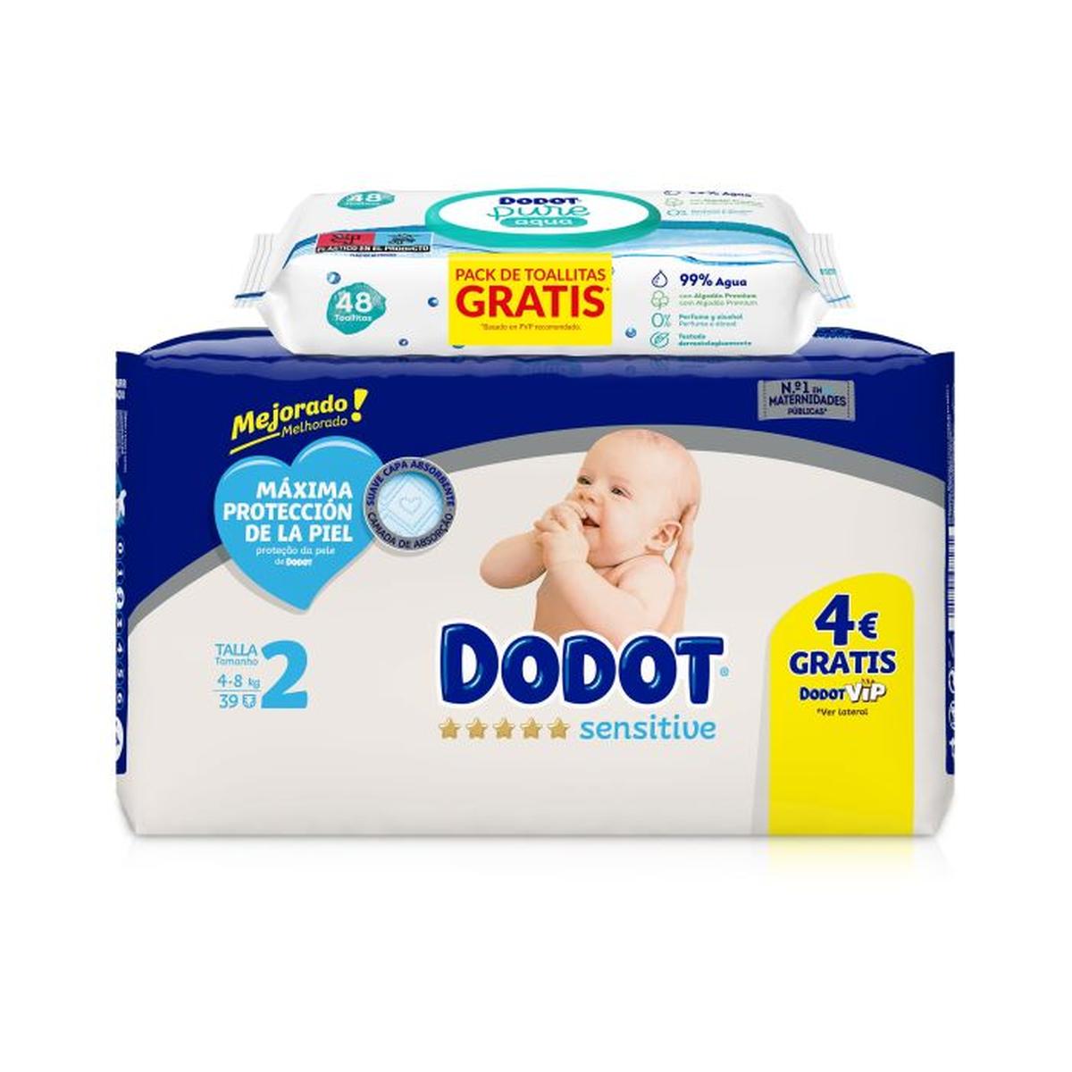 Dodot - Pañal Sensitive talla 2 recién nacido 4-8 kg 39 uds + Toallitas  Aqua Pure 48 uds | Recien Nacido | Toys"R"Us España
